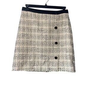 Ann Taylor Tweed Button Front A-Line Skirt Women's Size 8 Beige Black‎ Fringe